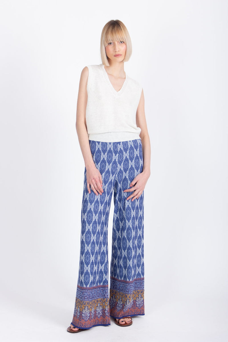 Jacquard Pants, Mediterranean Pattern - Navy Wash