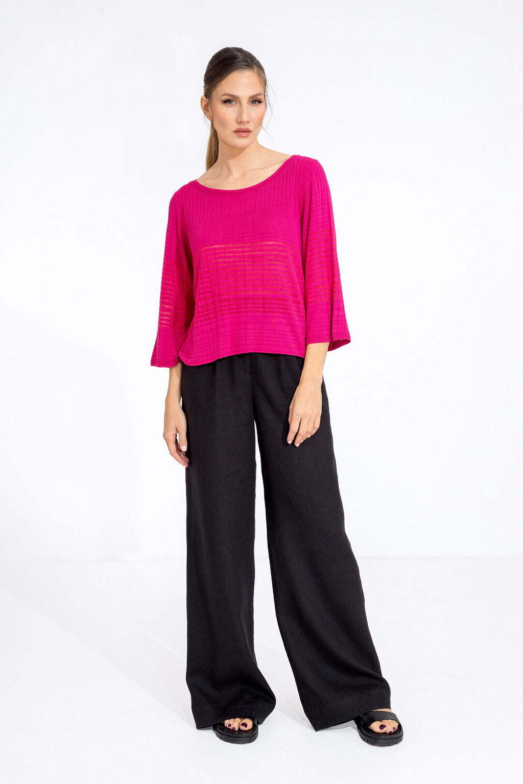 Boat neck Pullover, Structure Pattern Magenta Wash