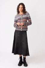 O-Neck Cardigan, Stripe Pattern