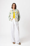 Jacquard Bomber Jacket, Floral Pattern White Wash