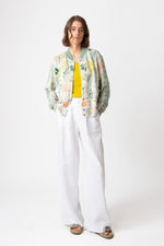 Jacquard Bomber Jacket, Floral Pattern White Wash