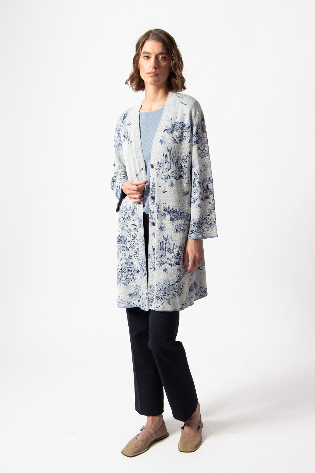 Long Cardigan, Garden Nostalgic Pattern Blue China