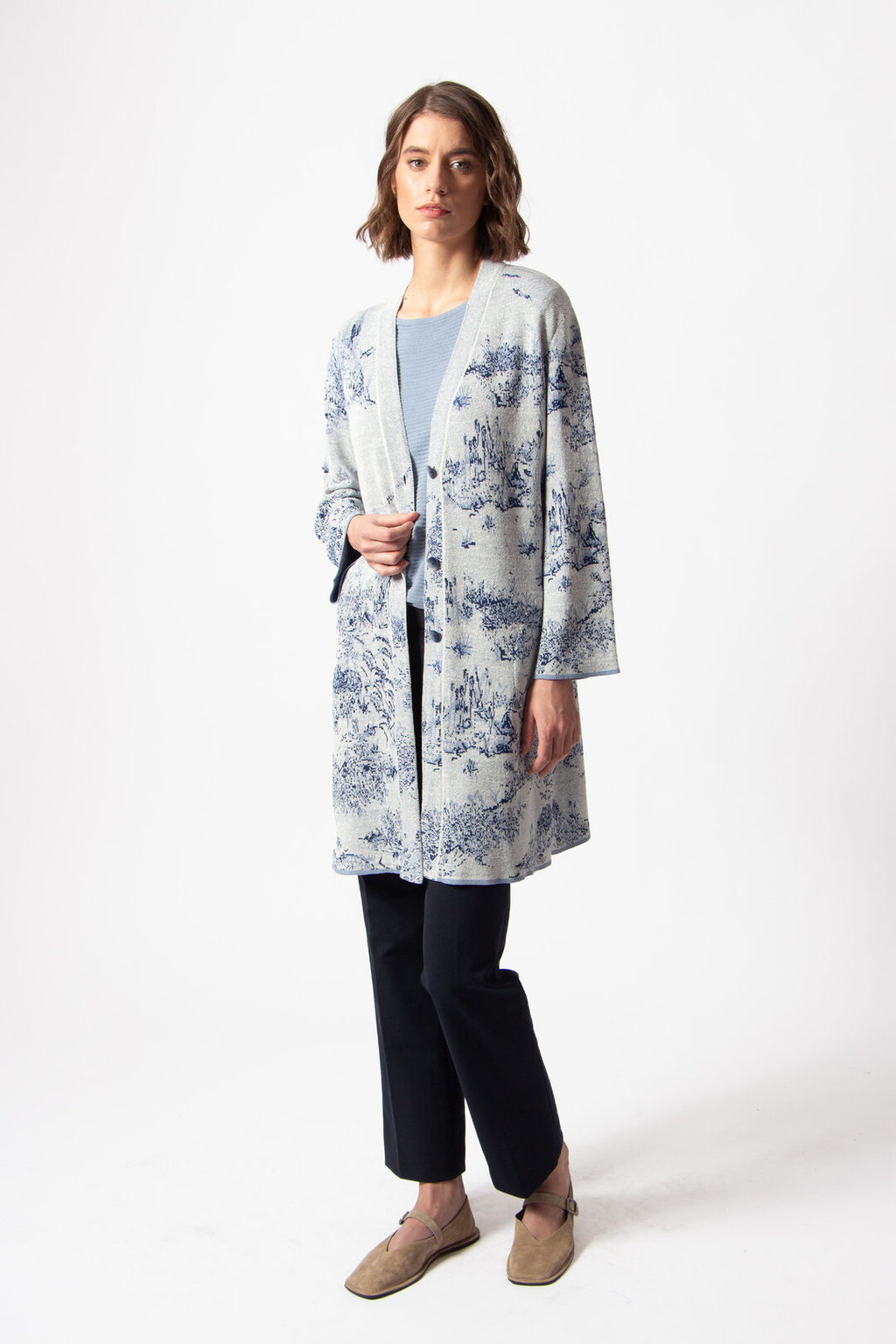 Long Cardigan, Garden Nostalgic Pattern Blue China