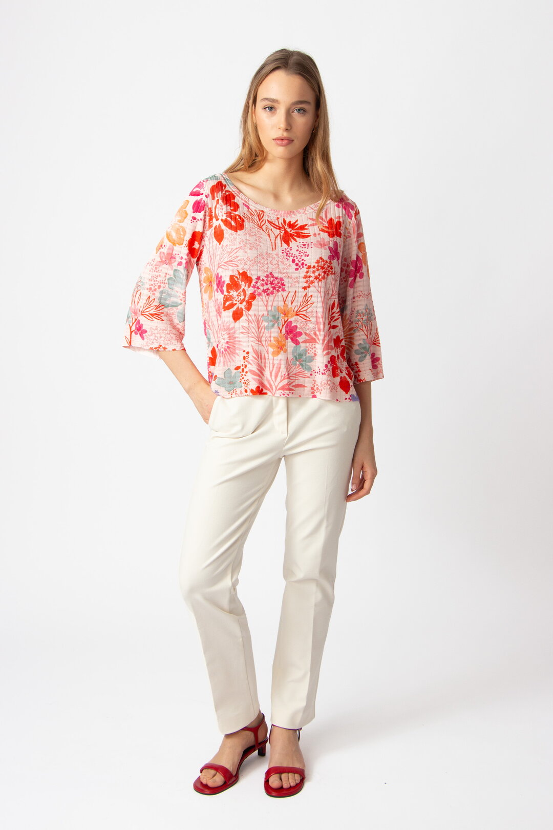 Boat Neck Pullover, Floral Print Light Pink