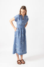 Linen Dress with Embroidery, Garden Nostalgic Pattern