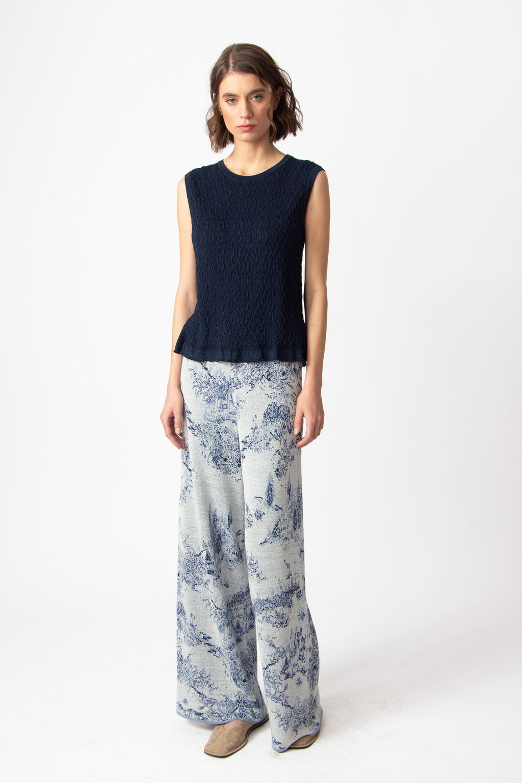 Jacquard Pants, Garden Nostalgic Pattern China Blue Wash