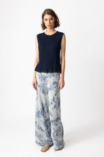 Jacquard Pants, Garden Nostalgic Pattern China Blue Wash