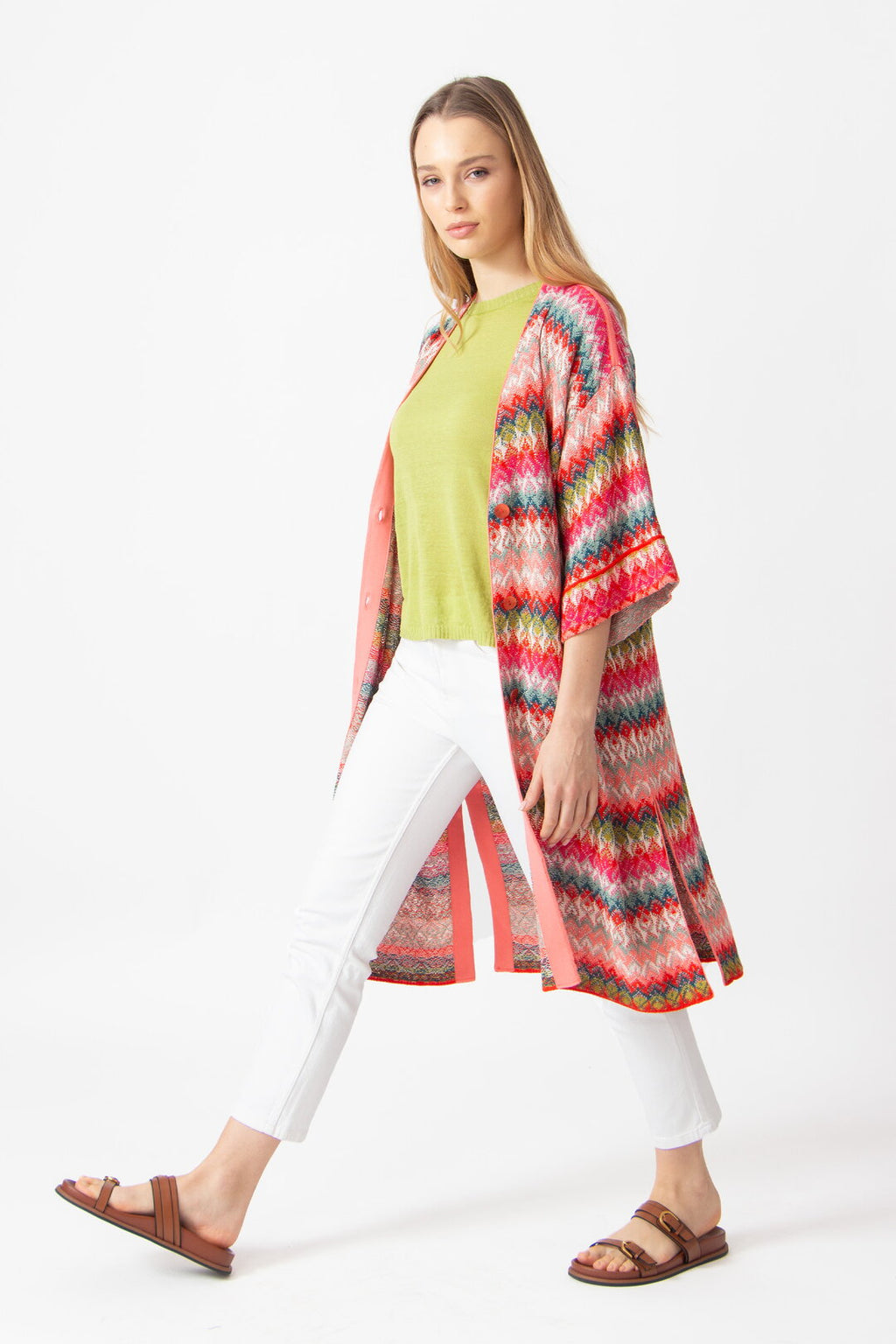 Long Coatigan, Retro Crochet Pattern Coral Wash