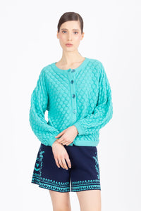 Solid Cardigan, Structure Pattern - Aqua Wash - “Only 1 Available”