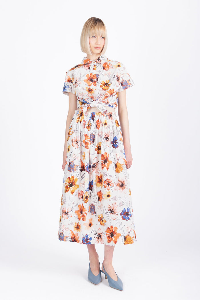 Ivko Pencil Skirt Floral Pattern - Orange & White Wash