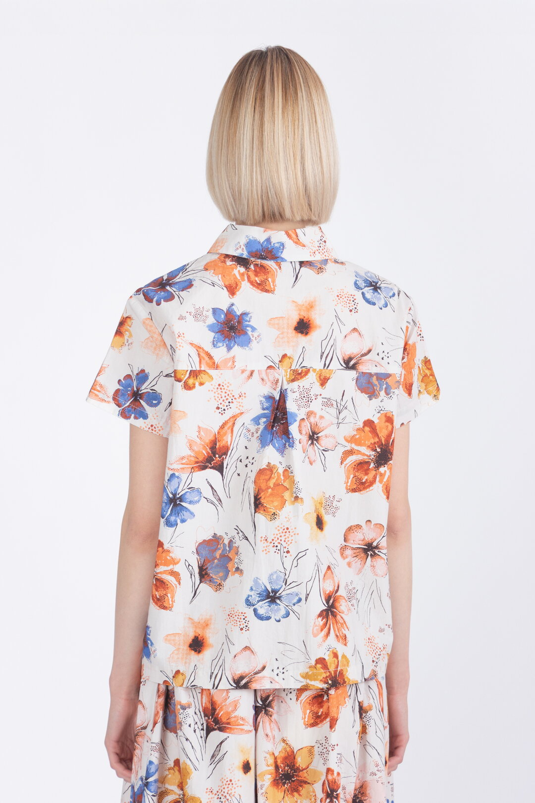 ivko Poplin Shirt, Floral Pattern - Orange & White Wash