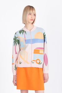 Jacquard Bomber Jacket, Urban Fun Pattern Light Pink Wash