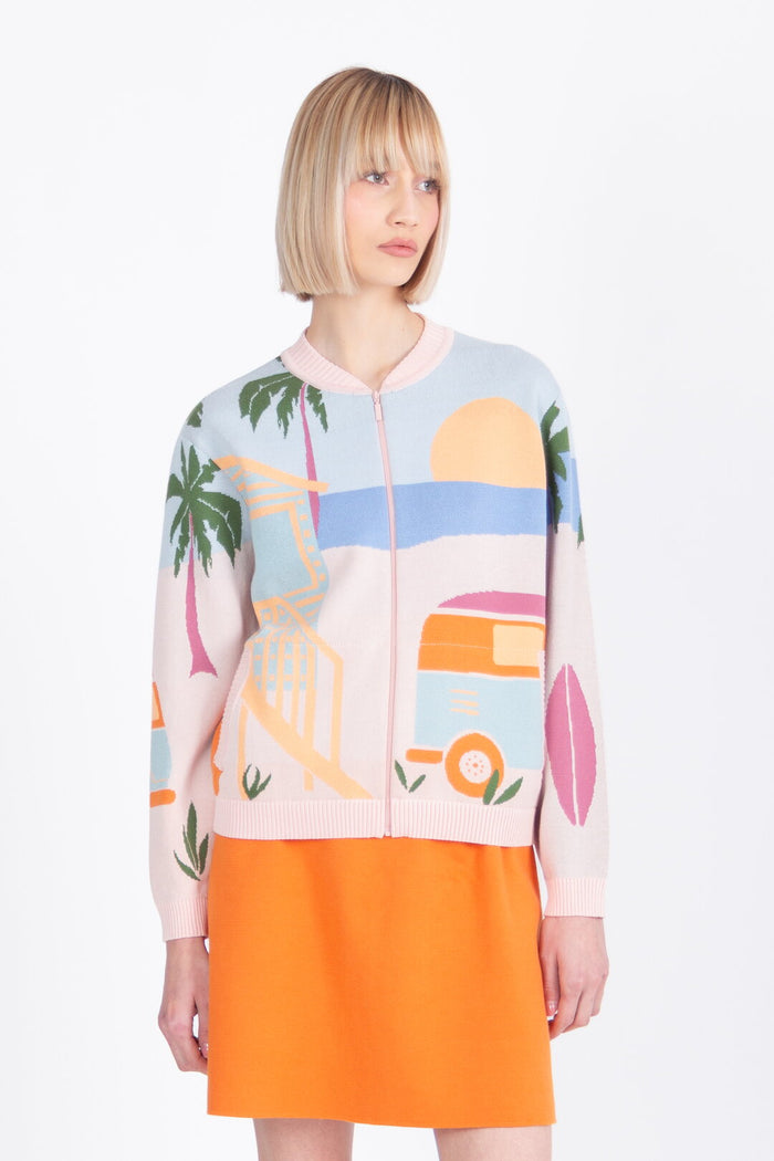 Jacquard Bomber Jacket, Urban Fun Pattern Light Pink Wash