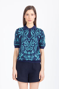 Jacquard Pullover, Urban Botanic Pattern - Navy Wash - “Only 1 Available”