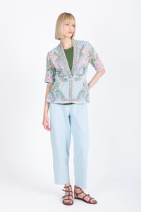 Cardigan V-Neck, Ornament Pattern - Sky Wash