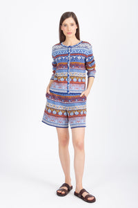 Jacquard Cardigan, Mediterranean Pattern - Navy Wash - “Only 1 Available”