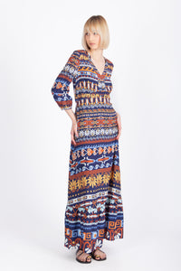 Long Dress, Mediterranean Pattern - Navy Wash - “Only 1 Available”
