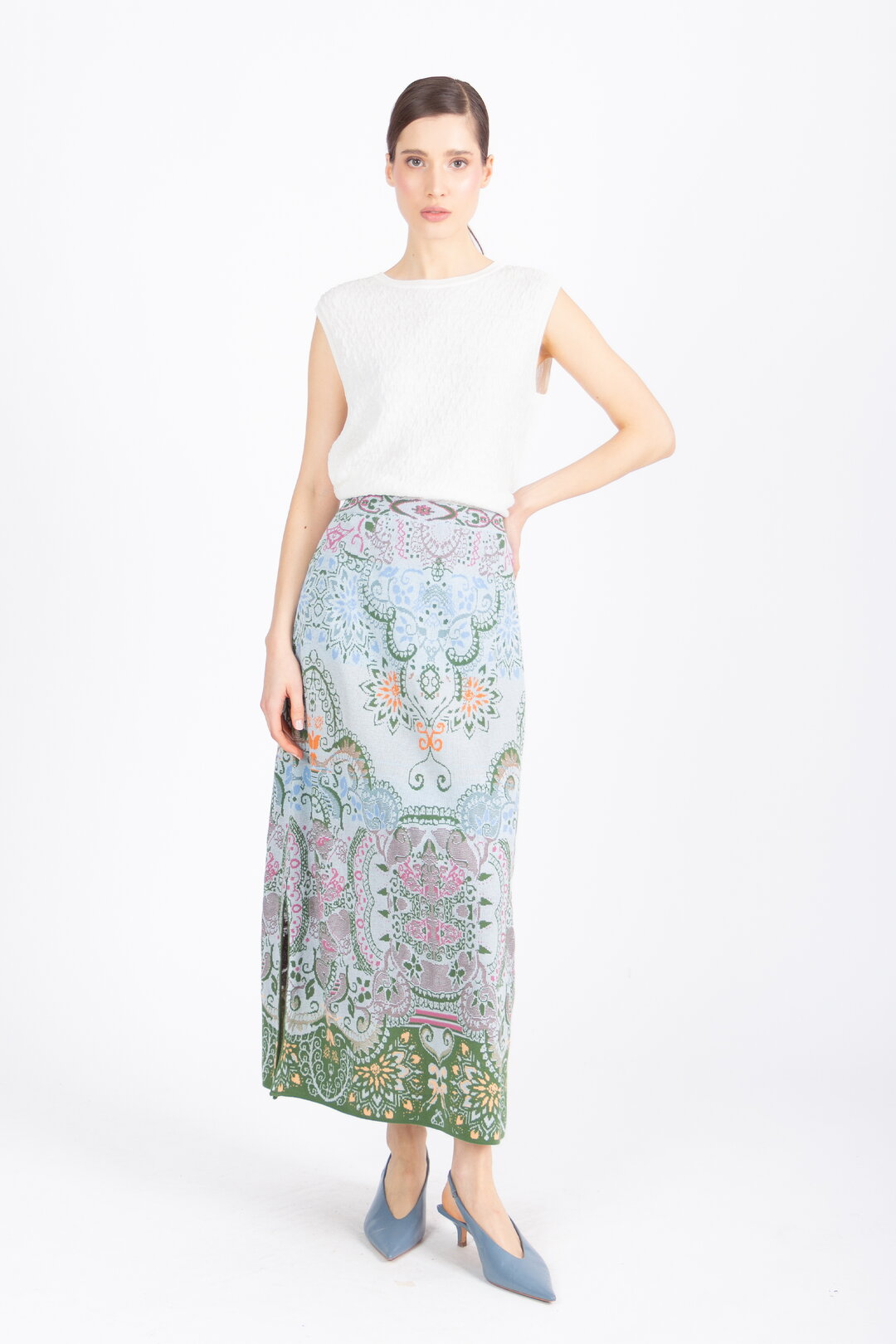 Long Skirt, Ornament Pattern - Sky Wash - “Only 1 Available”