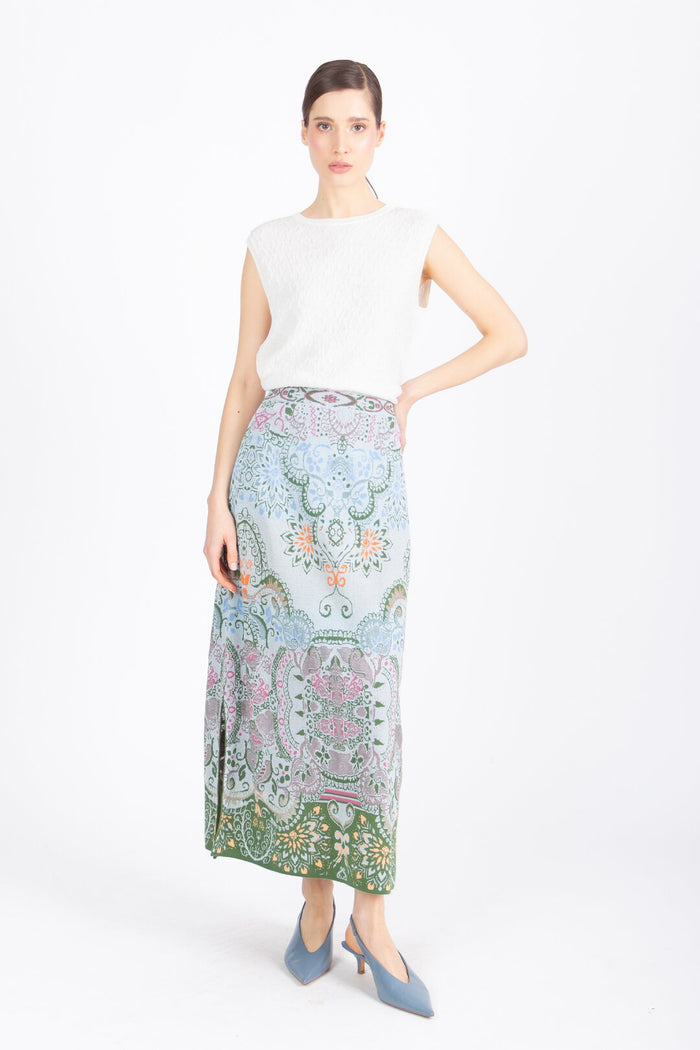 Long Skirt, Ornament Pattern - Sky Wash - “Only 1 Available”