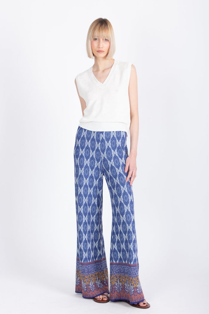 Jacquard Pants, Mediterranean Pattern - Navy Wash