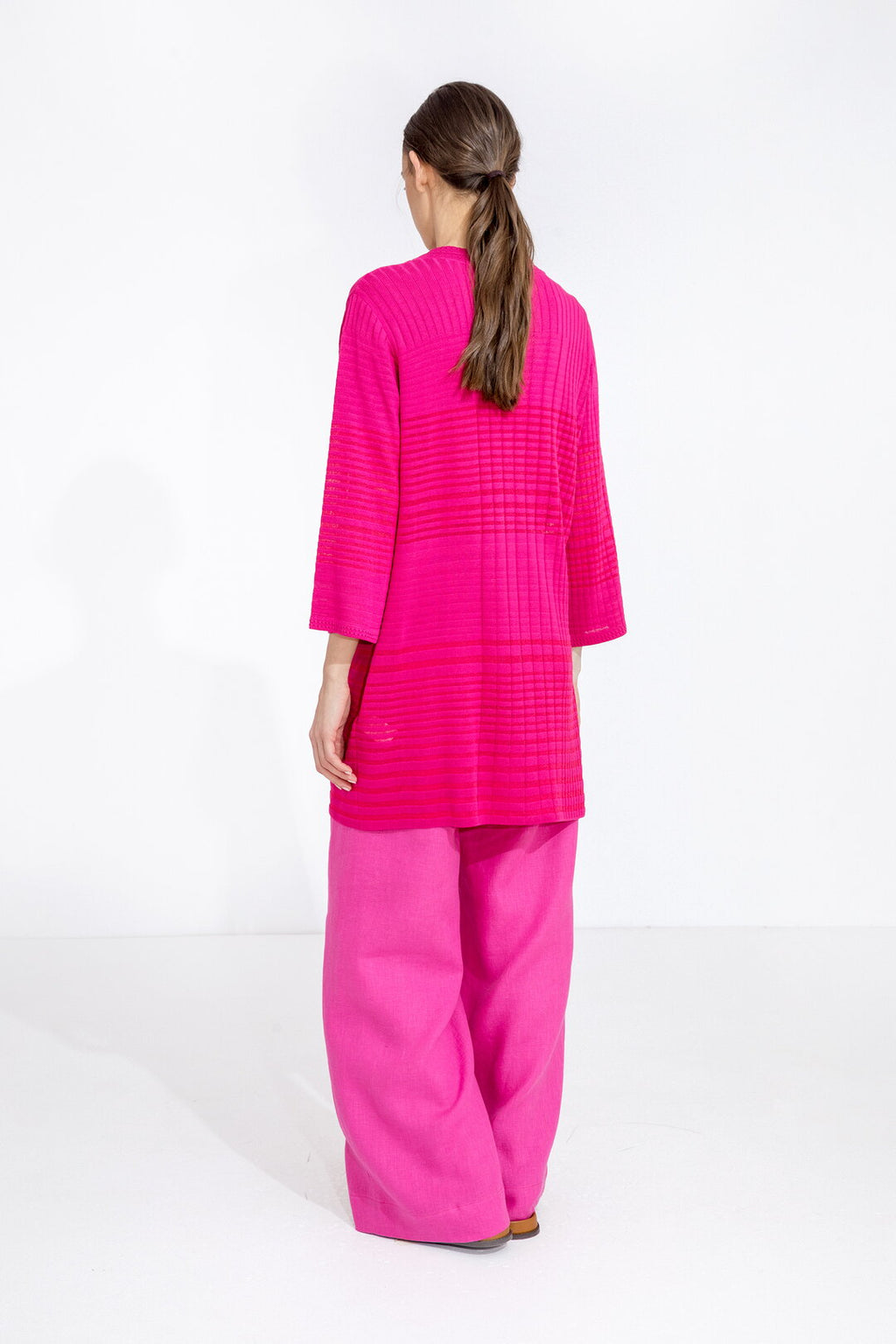 Long Cardigan, Structure Pattern Magenta Wash