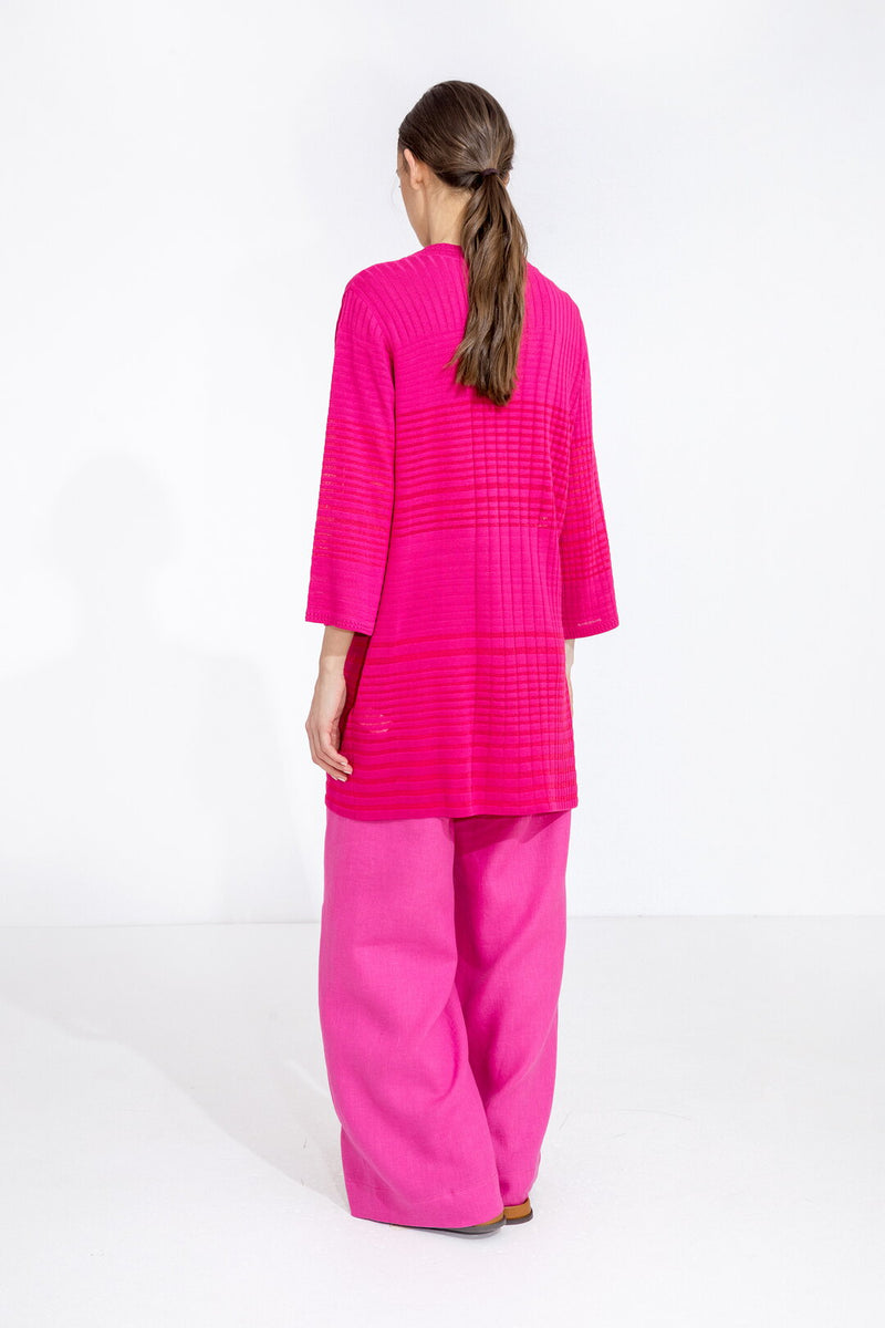 Long Cardigan, Structure Pattern Magenta Wash