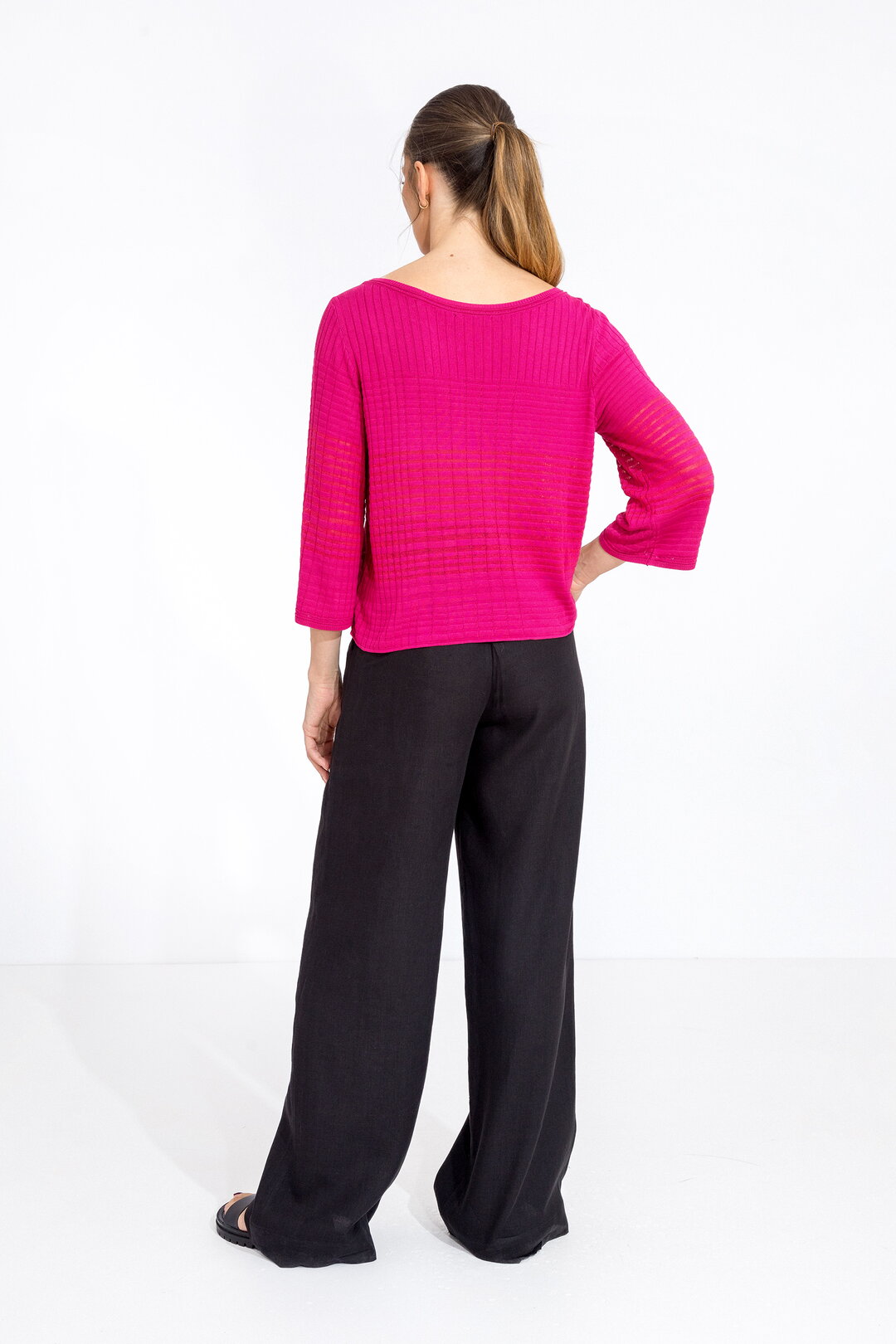 Boat neck Pullover, Structure Pattern Magenta Wash