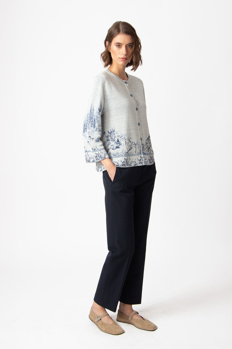 Jacquard Cardigan, Garden Nostalgic Pattern China Blue Wash