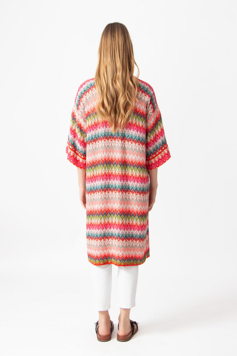 Long Coatigan, Retro Crochet Pattern Coral Wash