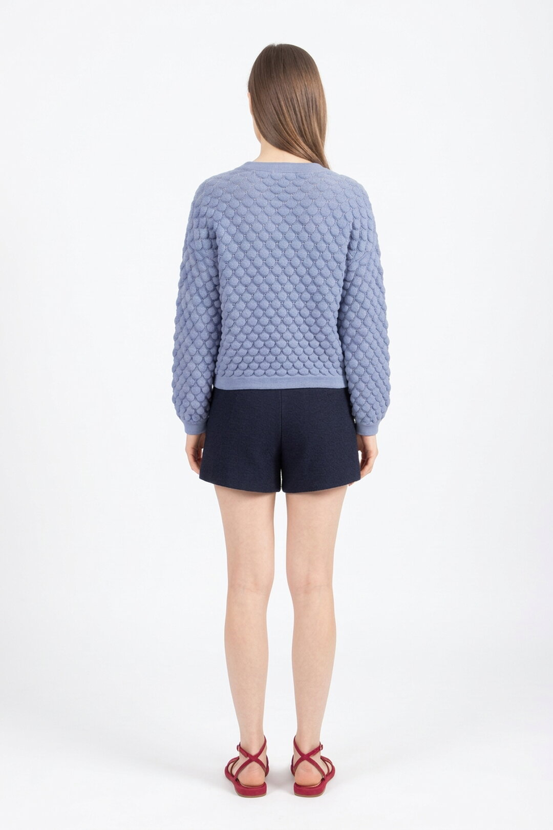 Solid Cardigan, Structure Pattern - Smokeblue Wash -“Only 1 Available”