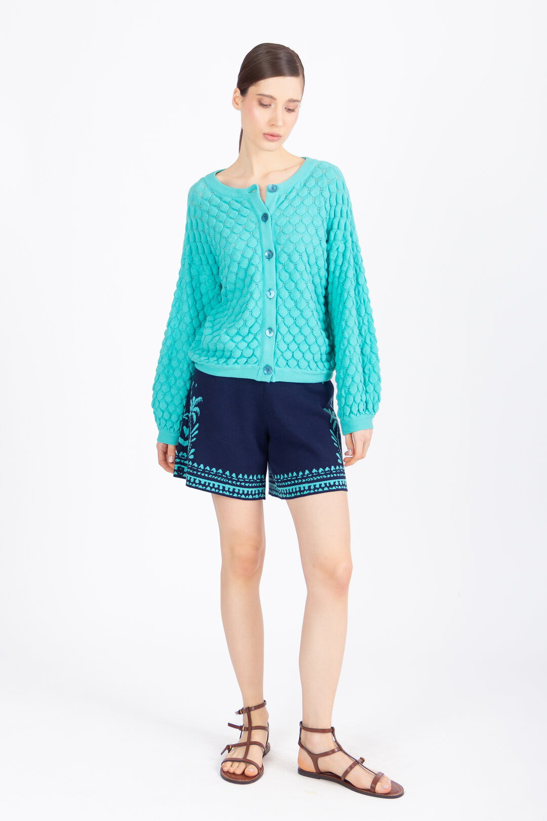 Solid Cardigan, Structure Pattern - Aqua Wash - “Only 1 Available”