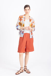 Ivko Jacquard Bomber Jacket, Floral Pattern - Orange and White Wash