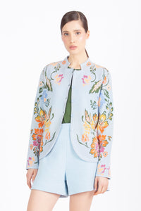 Buttoned Jacket, Floral Pattern - Sky Wash