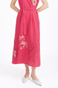 Linen Dress with Embroidery, Floral Pattern