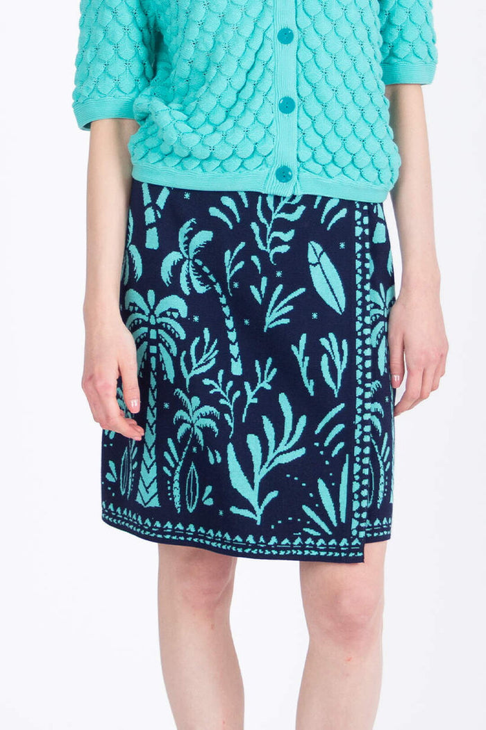 Jacquard Wrap Skirt, Urban Botanic Pattern - Navy Wash - “Only 1 Available”