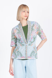 Cardigan V-Neck, Ornament Pattern - Sky Wash