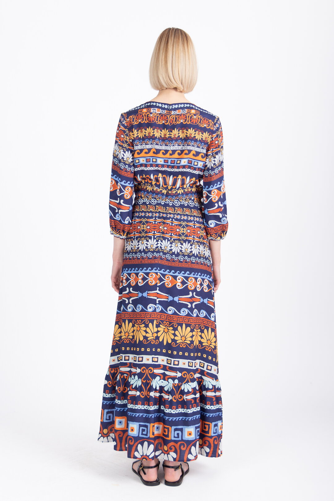 Long Dress, Mediterranean Pattern - Navy Wash - “Only 1 Available”
