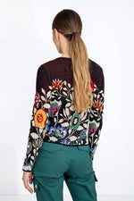 Cardigan O-Neck Floral Pattern Marine