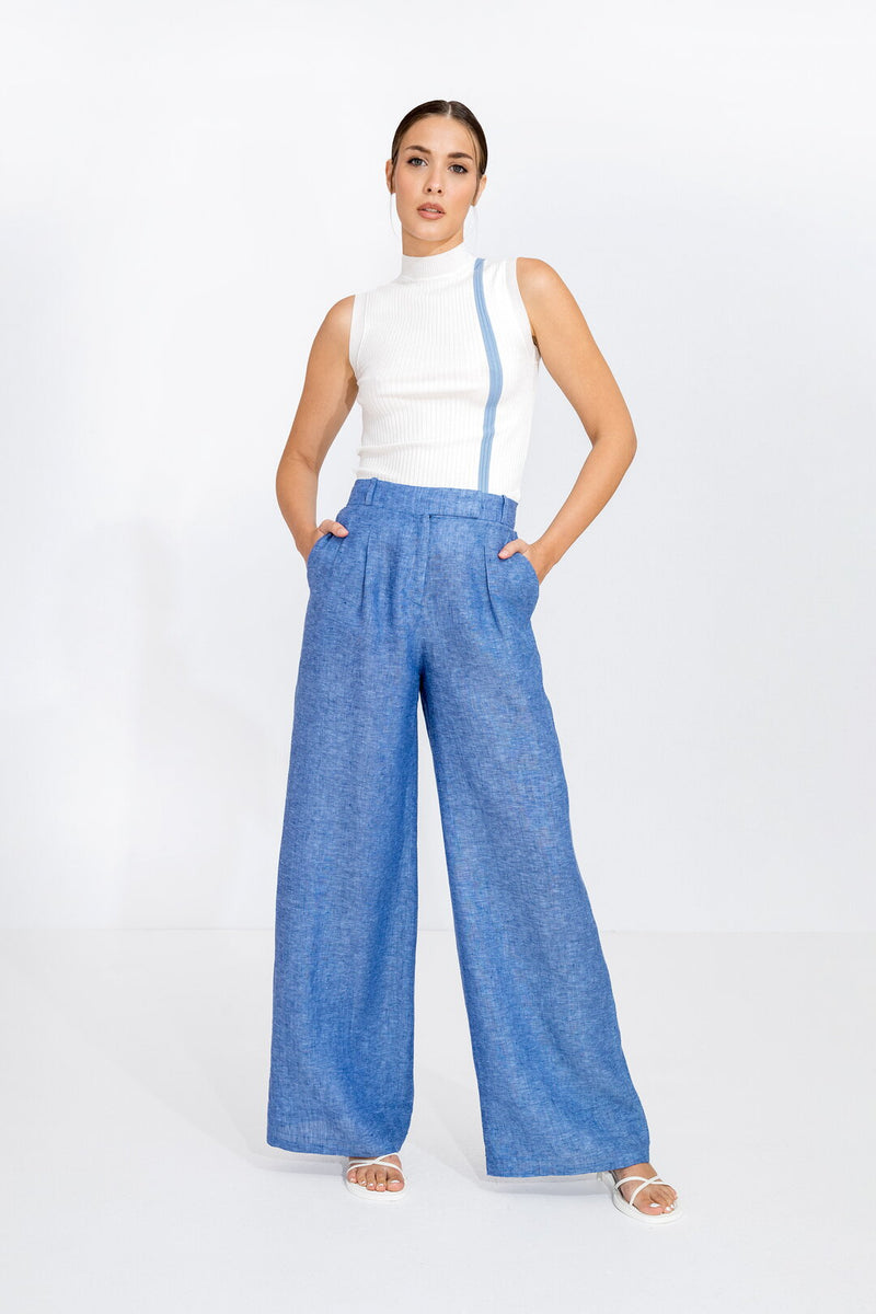 Linen Pants Stone Blue