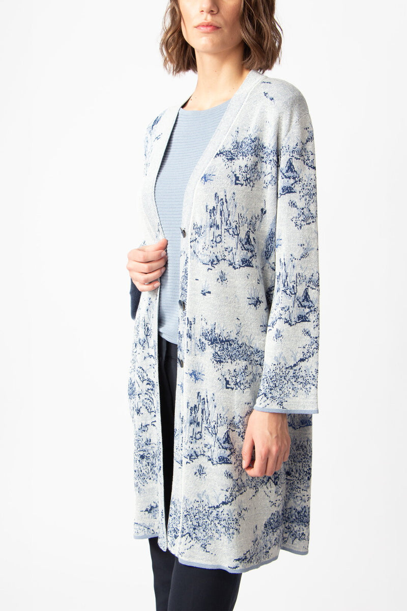 Long Cardigan, Garden Nostalgic Pattern Blue China