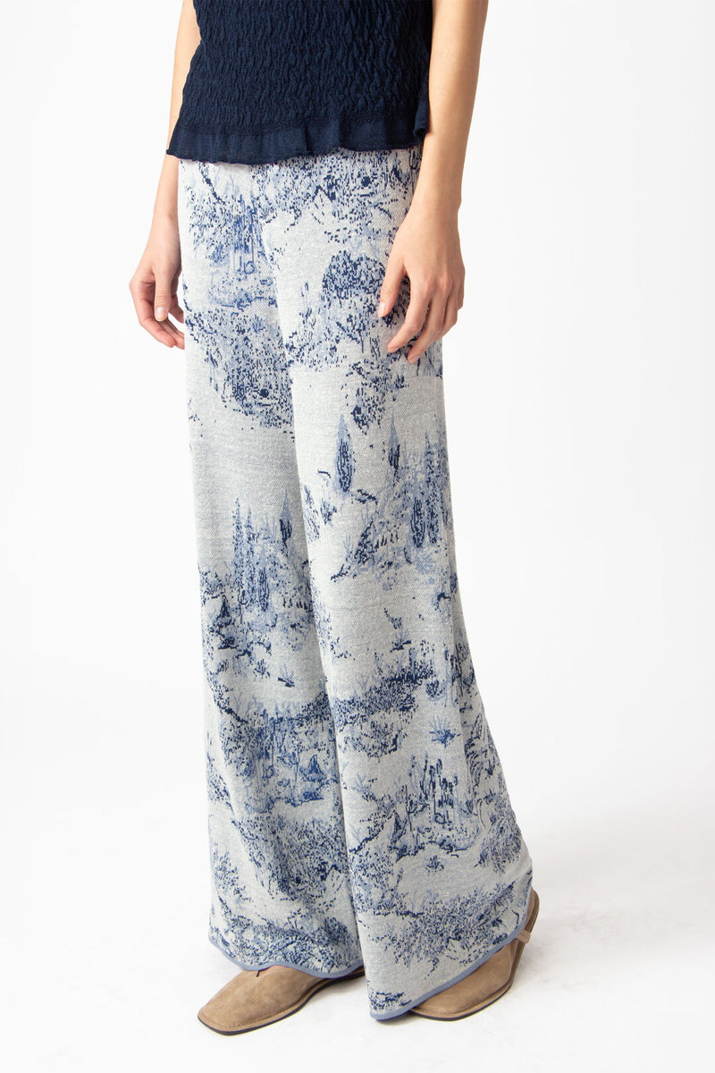 Jacquard Pants, Garden Nostalgic Pattern China Blue Wash