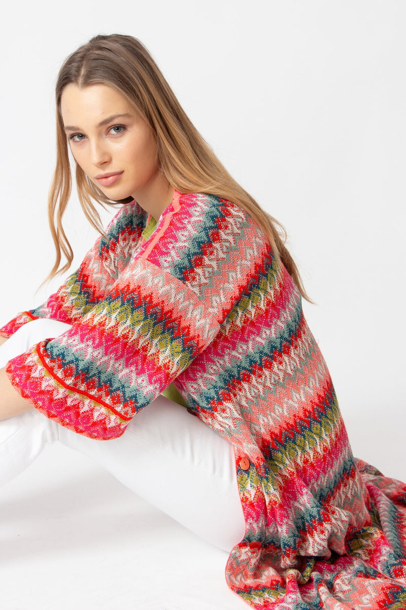 Long Coatigan, Retro Crochet Pattern Coral Wash
