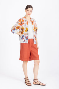 Ivko Jacquard Bomber Jacket, Floral Pattern - Orange and White Wash