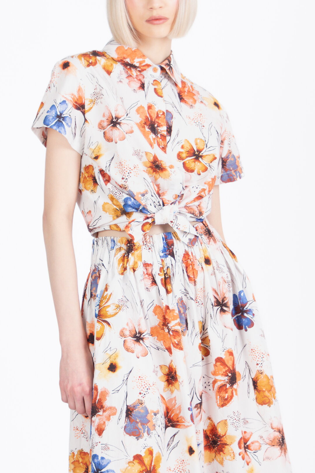 Ivko Pencil Skirt Floral Pattern - Orange & White Wash
