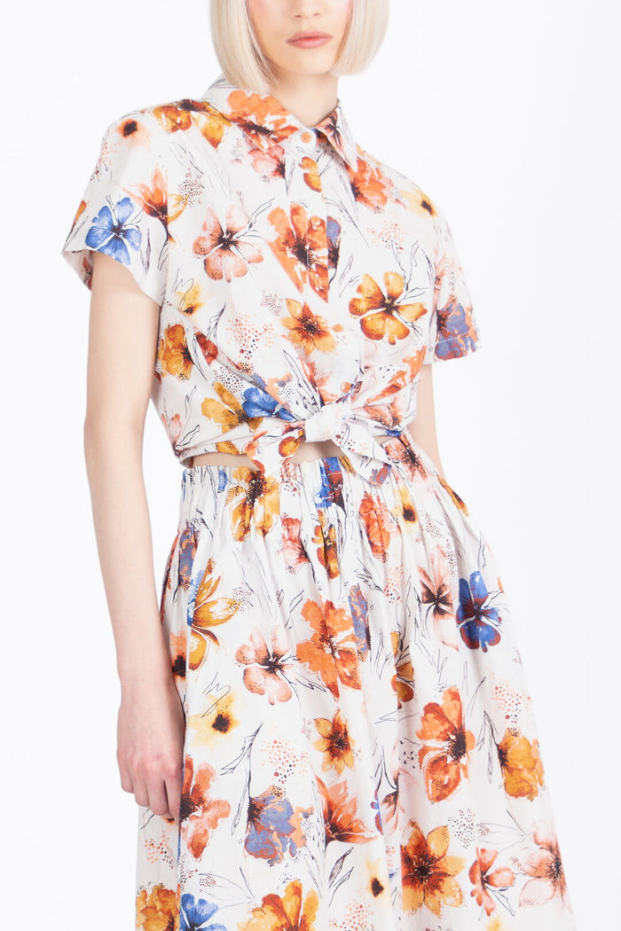Ivko Pencil Skirt Floral Pattern - Orange & White Wash