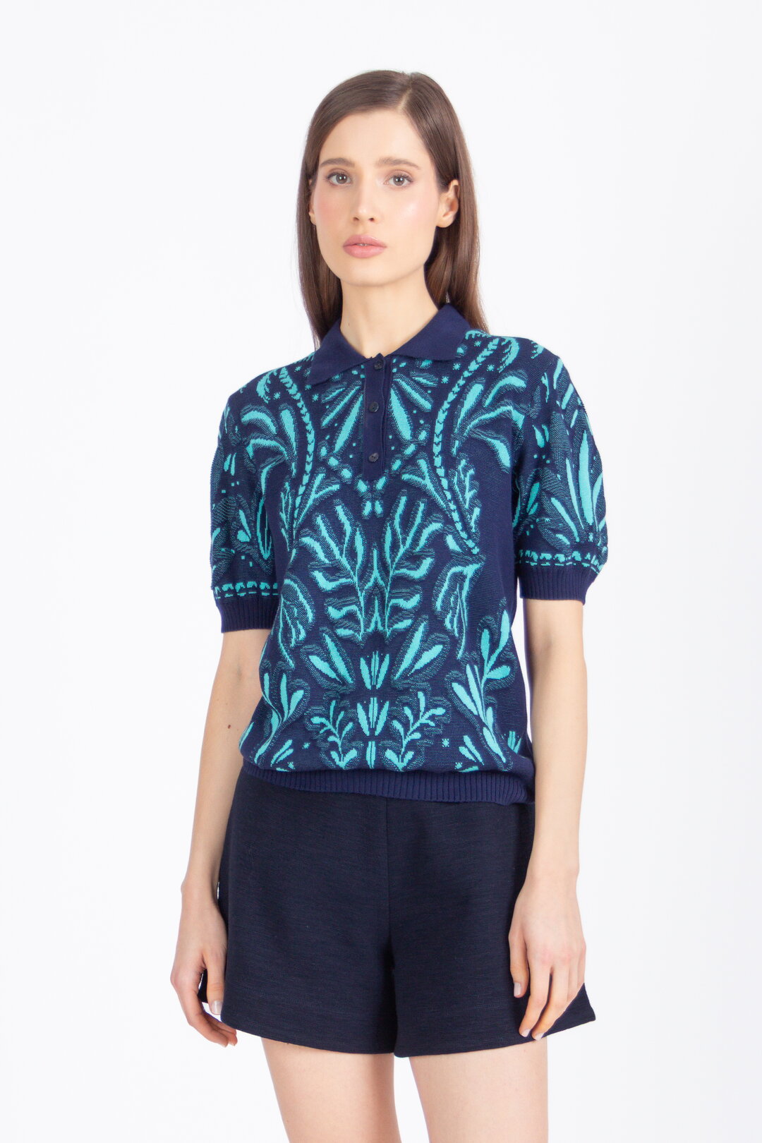 Jacquard Pullover, Urban Botanic Pattern - Navy Wash - “Only 1 Available”