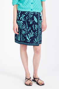 Jacquard Wrap Skirt, Urban Botanic Pattern - Navy Wash - “Only 1 Available”