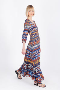 Long Dress, Mediterranean Pattern - Navy Wash - “Only 1 Available”