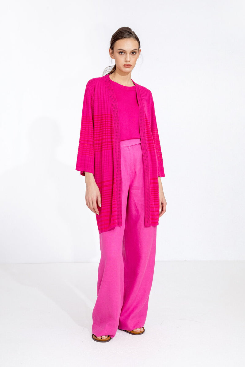 Long Cardigan, Structure Pattern Magenta Wash