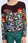 Cardigan O-Neck Floral Pattern Marine